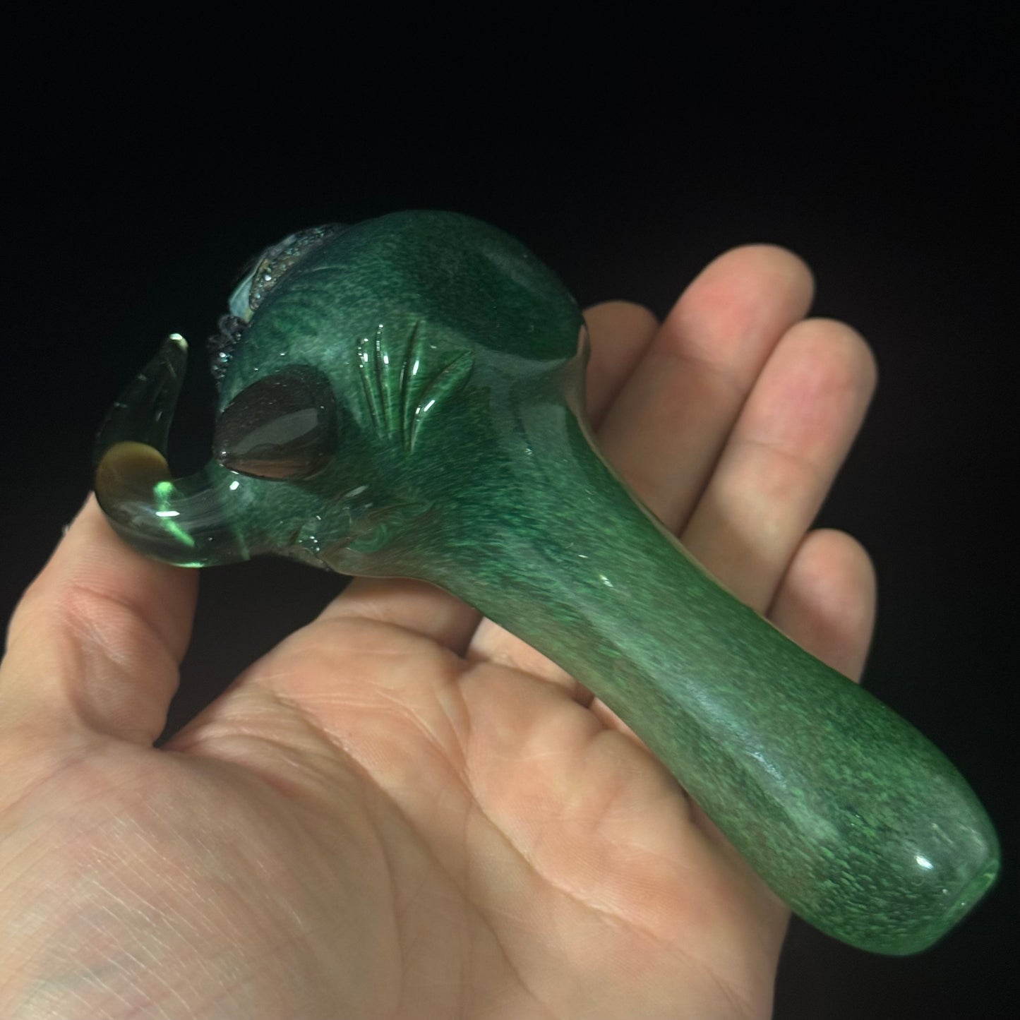 Eyeball Monster Dichro Sparke Green Glass Heady Pipe Hand Blown