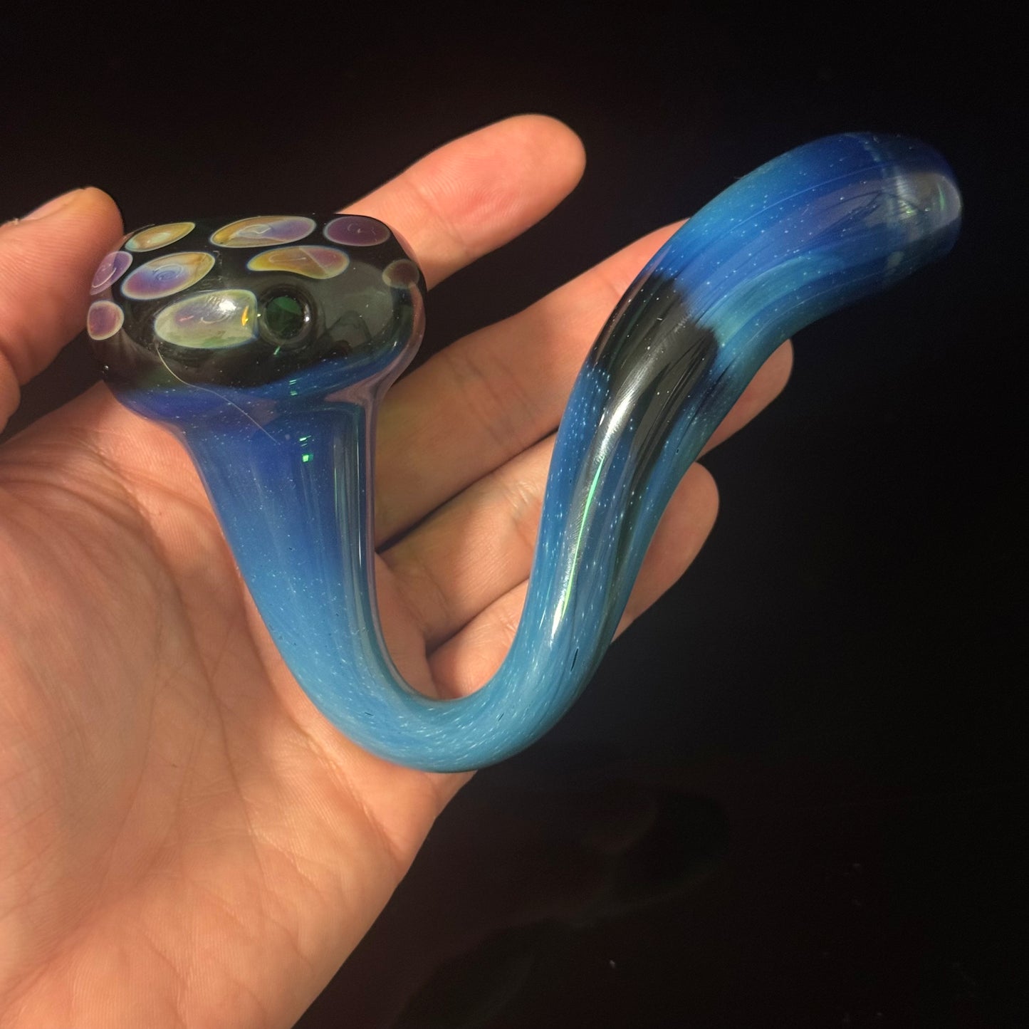 Galaxy Space Silver Fumed Green & Blue Glass Sherlock Pipe, Heady Hand Blown