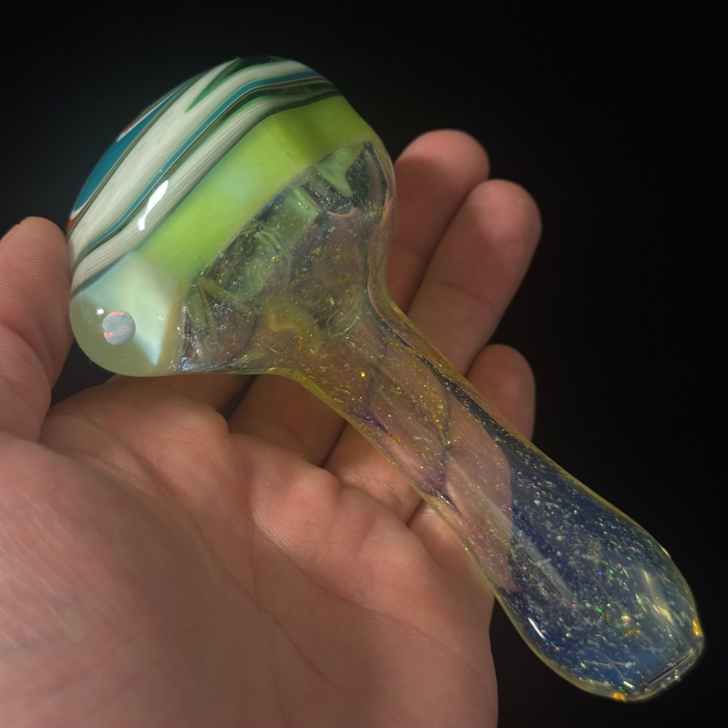 Full Crushed Opal Switchback Glass Pipe, Heady Hand Blown with An Opal