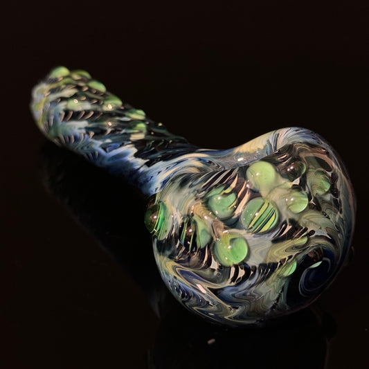 Blue & Slyme Green Cobalt Wrapped Color Glass Heady Pipe Hand Blown