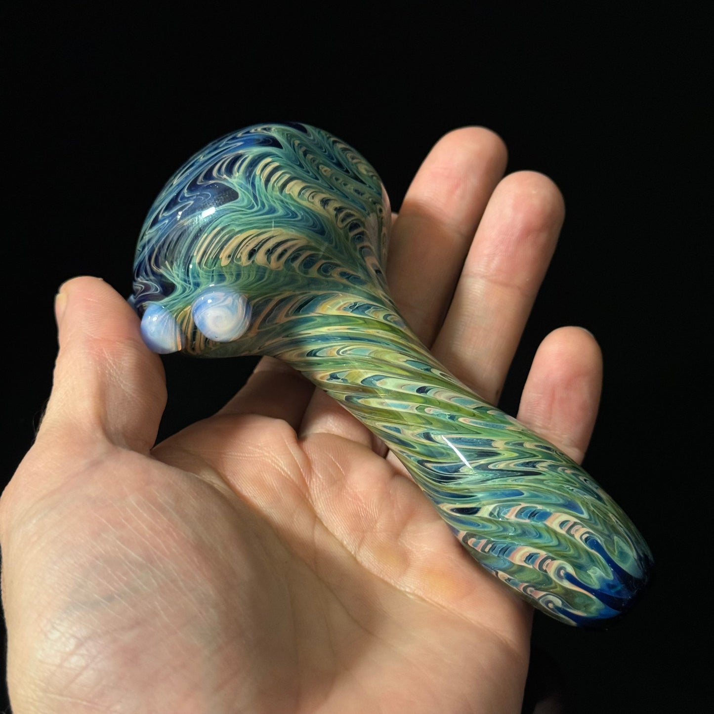 Blue & Green Cobalt Wrapped Color Glass Heady Pipe Hand Blown