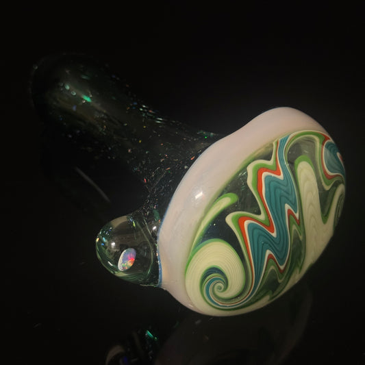 Full Crushed Opal Switchback Glass Pipe, Heady Hand Blown with An Opal