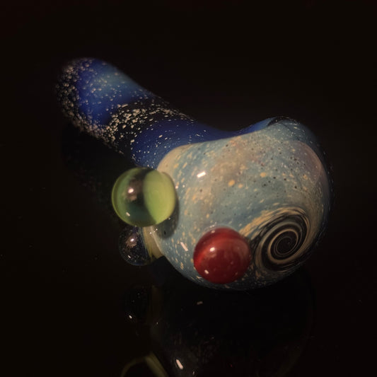Blue with Slyme Space Galaxy Nebula Glass Pipe Silver Fumed Glass Pipe, Heady Hand Blown