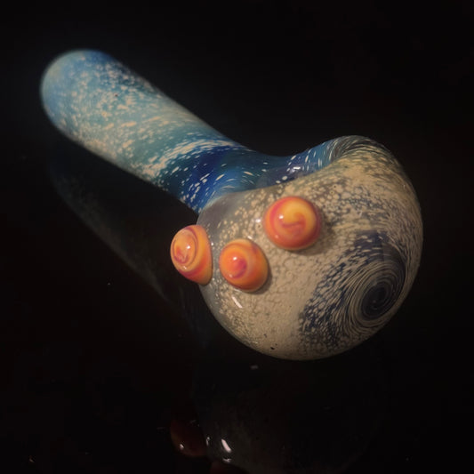 Blue with Slyme Space Galaxy Nebula Glass Pipe Silver Fumed Glass Pipe, Heady Hand Blown