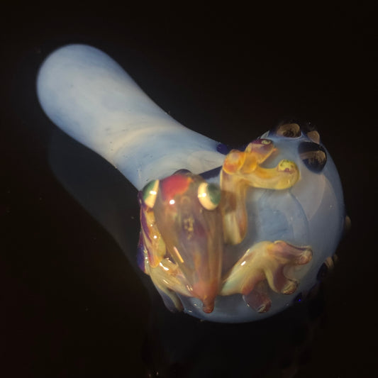 Frog Sculpture on a Multicolor wrapped Glass Pipe, Heady Hand Blown