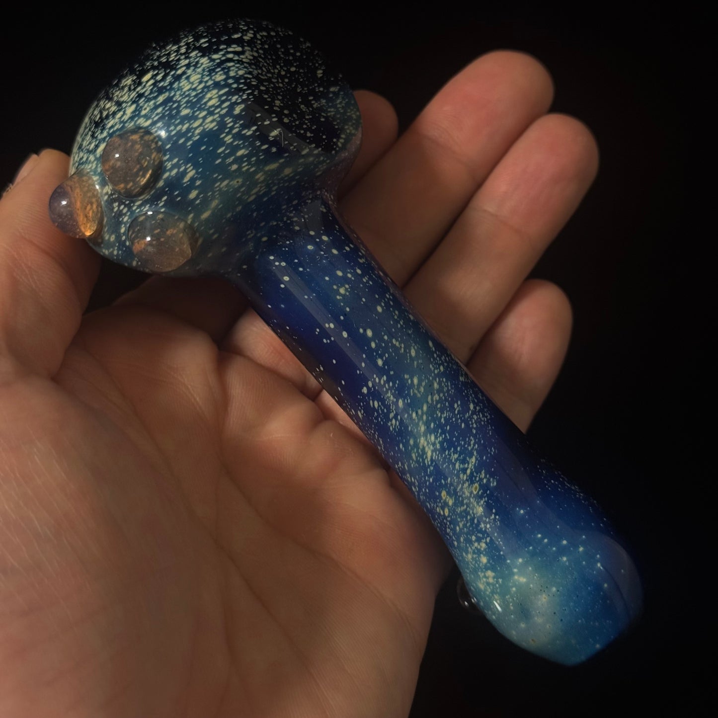 Galaxy Pipe Cobalt Space Pipe W/ Color Change Marbles - Slyme to Pink Slyme Fumed Cobalt Glass Pipe, Heady Hand Blown