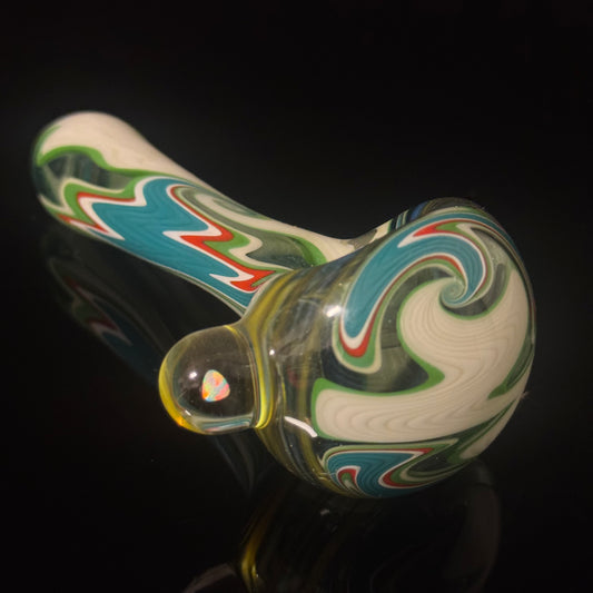 Full Linework Switchback Glass Pipe, Heady Hand Blown with An Opal