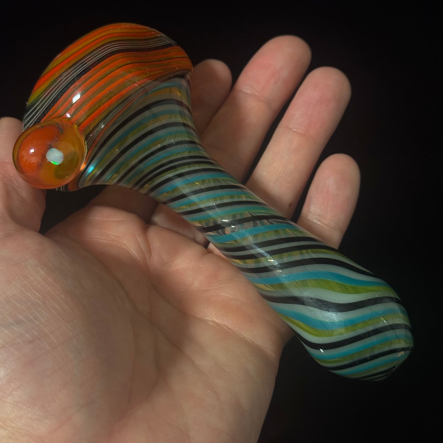 Full Linework Switchback Glass Pipe, Heady Hand Blown with An Opal