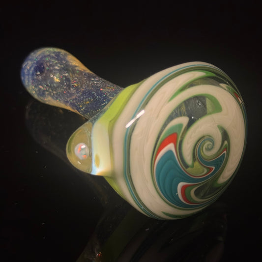 Full Crushed Opal Switchback Glass Pipe, Heady Hand Blown with An Opal