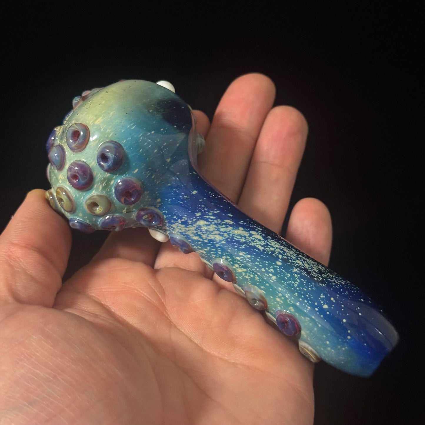 Octopus Barnacle Sea pipe on Blue Fumed Cobalt Color Glass Heady Pipe Hand Blown