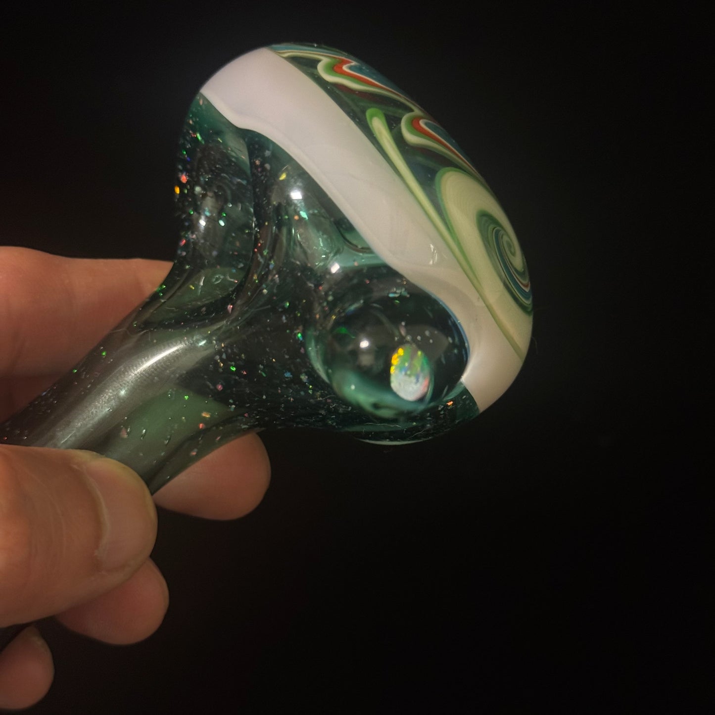 Full Crushed Opal Switchback Glass Pipe, Heady Hand Blown with An Opal