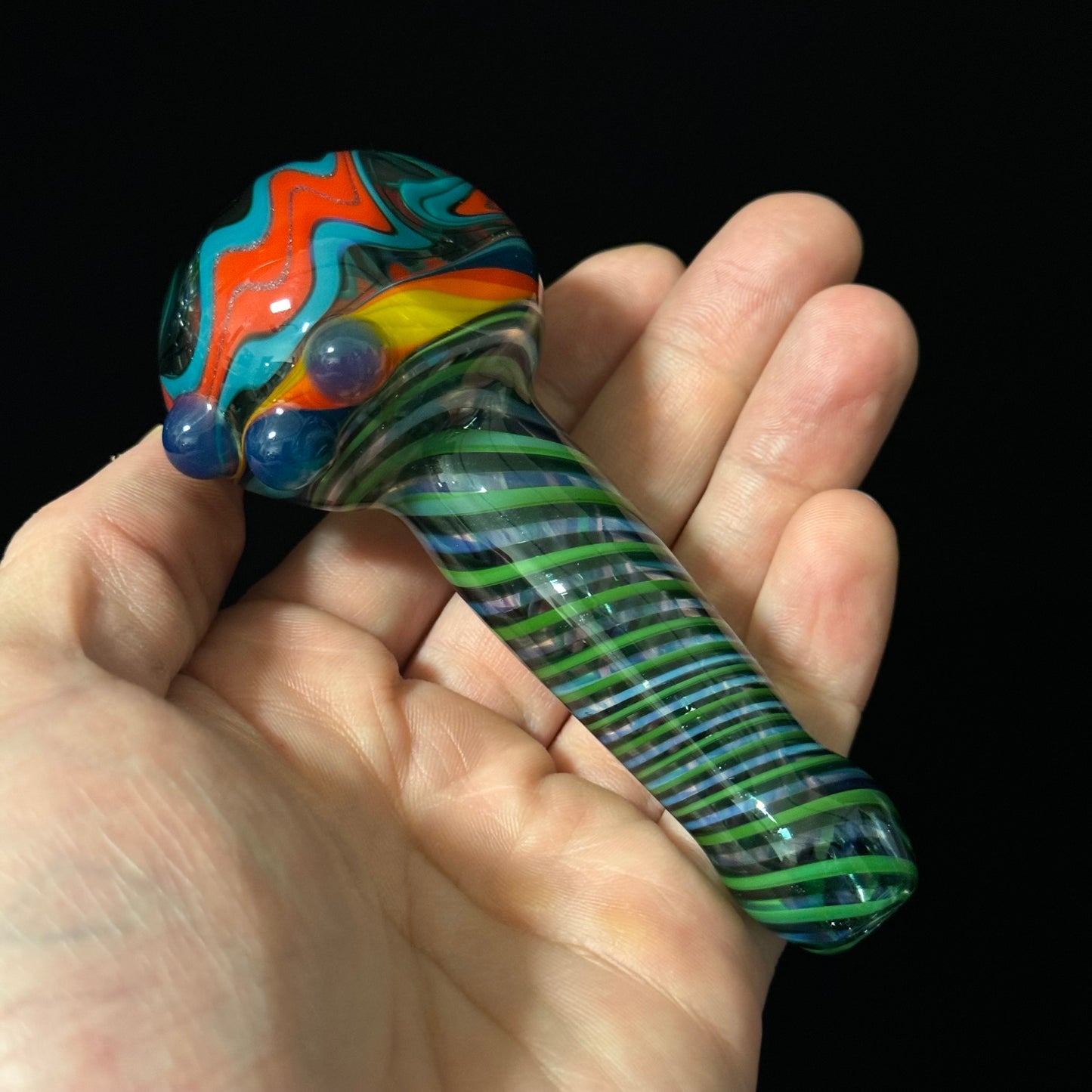 Full Linework Switchback Glass Pipe, Heady Hand Blown