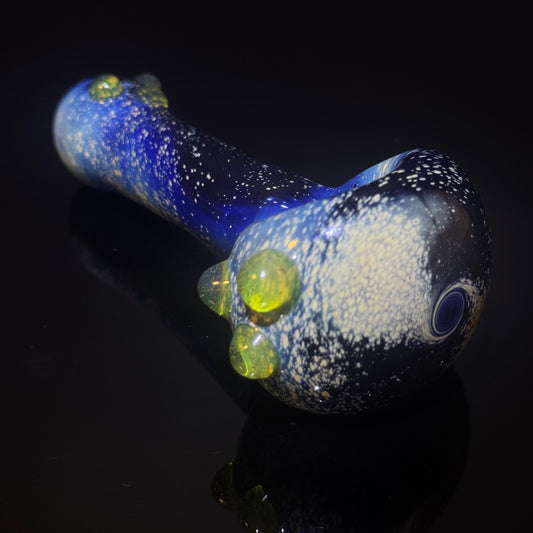 Galaxy Pipe Cobalt Space Pipe W/ Color Change Marbles - Slyme to Pink Slyme Fumed Cobalt Glass Pipe, Heady Hand Blown
