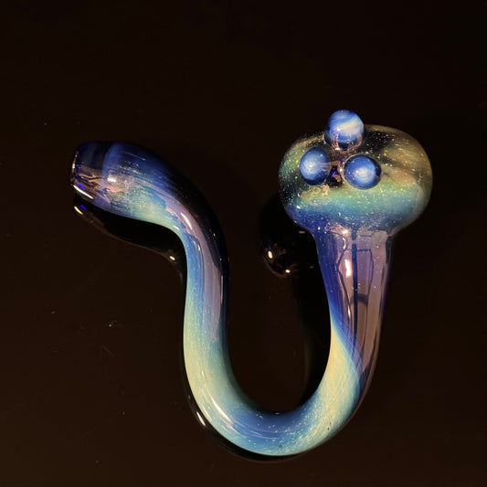 Galaxy Space Silver Fumed Cobalt Glass Sherlock Pipe, Heady Hand Blown