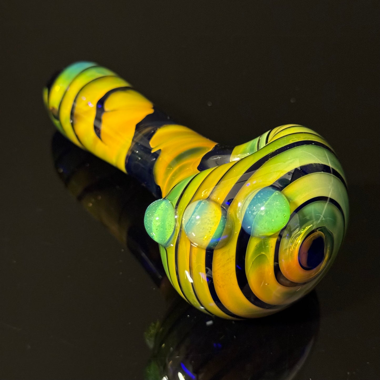 Green Wrapped Glass Pipe with Slyme Heady Pipe Hand Blown