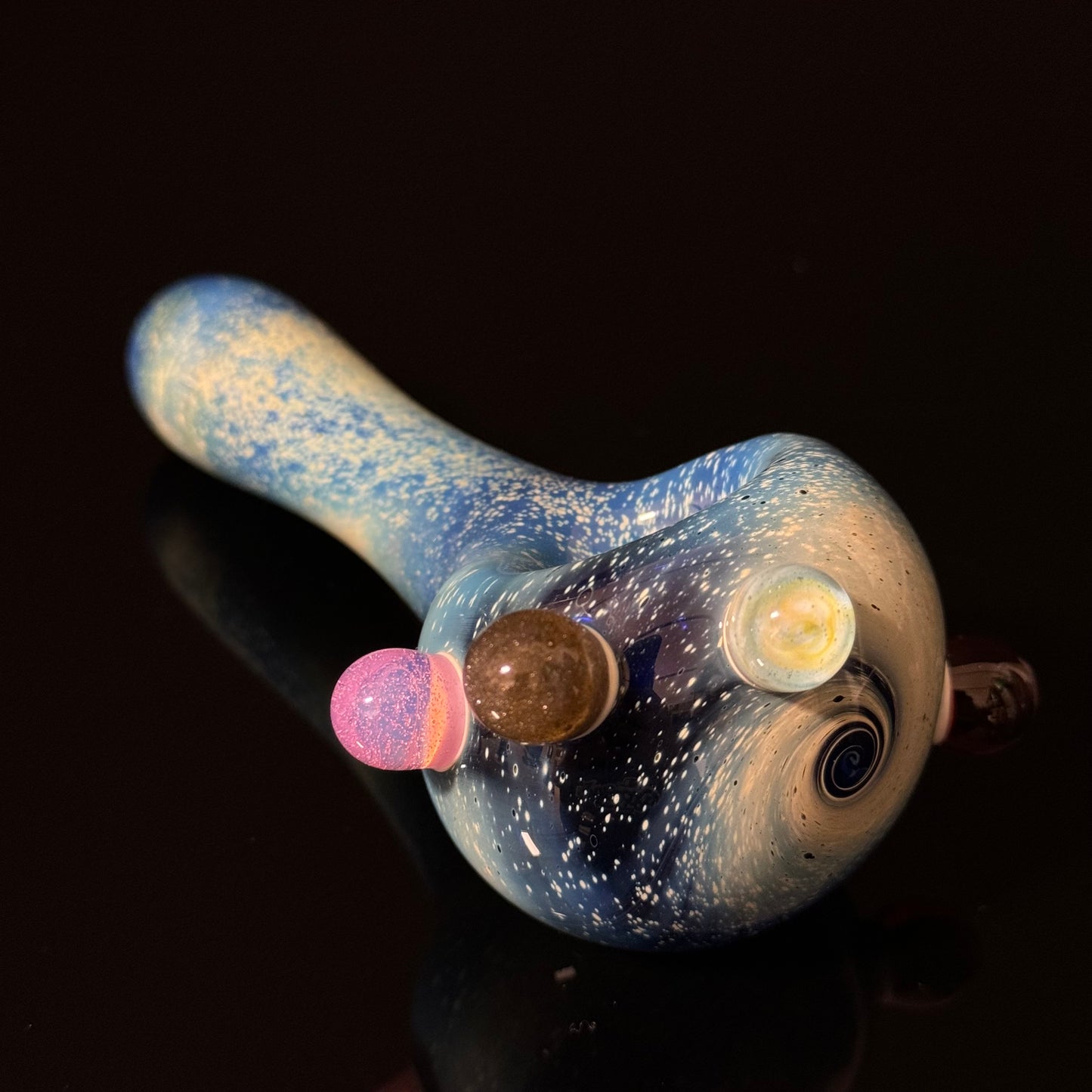 Slyme Blue Space Galaxy Nebula Glass Pipe Silver Fumed Glass Pipe, Heady Hand Blown