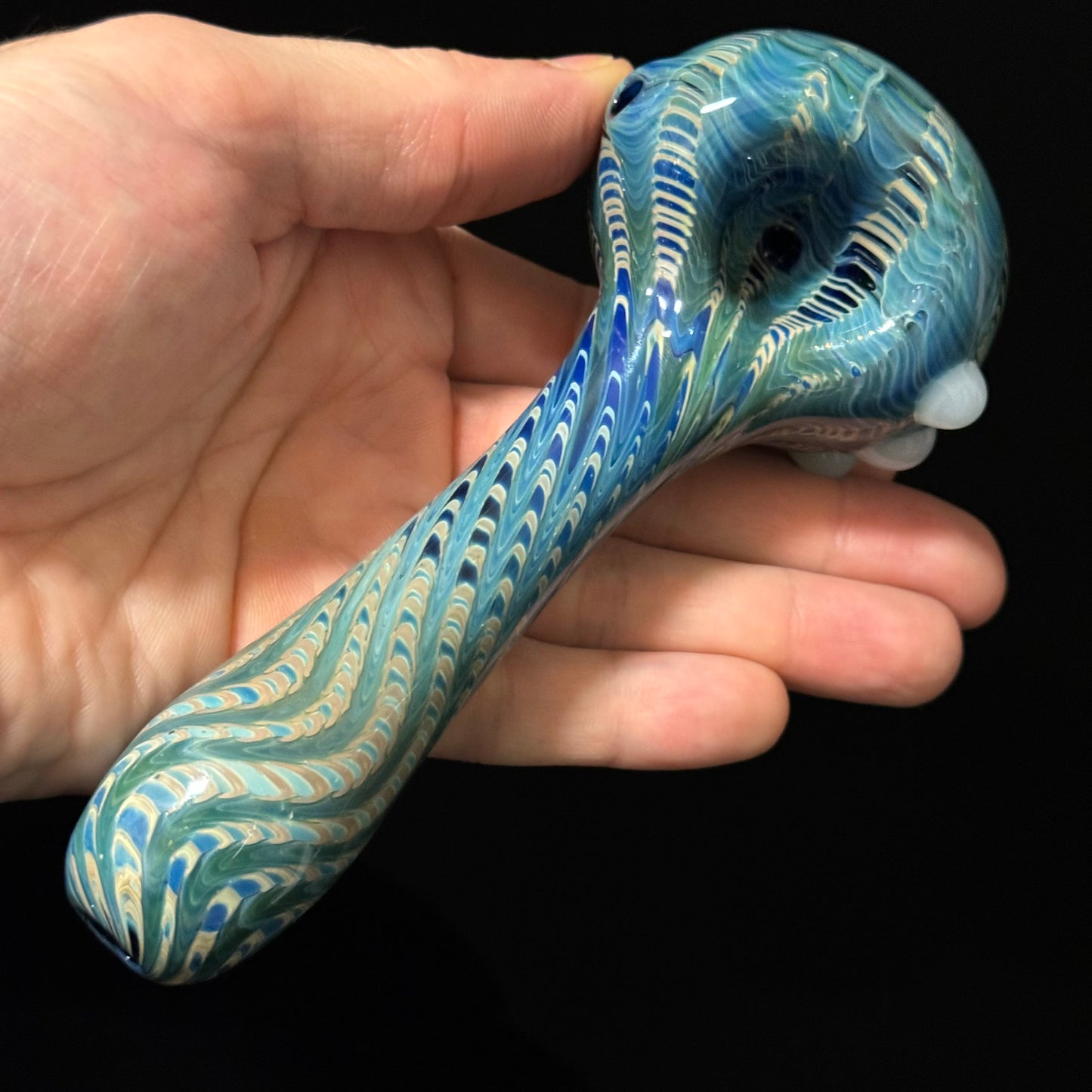 Blue & Green Cobalt Wrapped Color Glass Heady Pipe Hand Blown