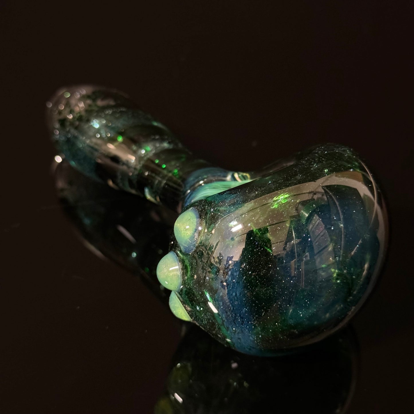 Inside out Sparkle Black & Green Glass Pipe Heady Pipe Hand Blown Extra Thick