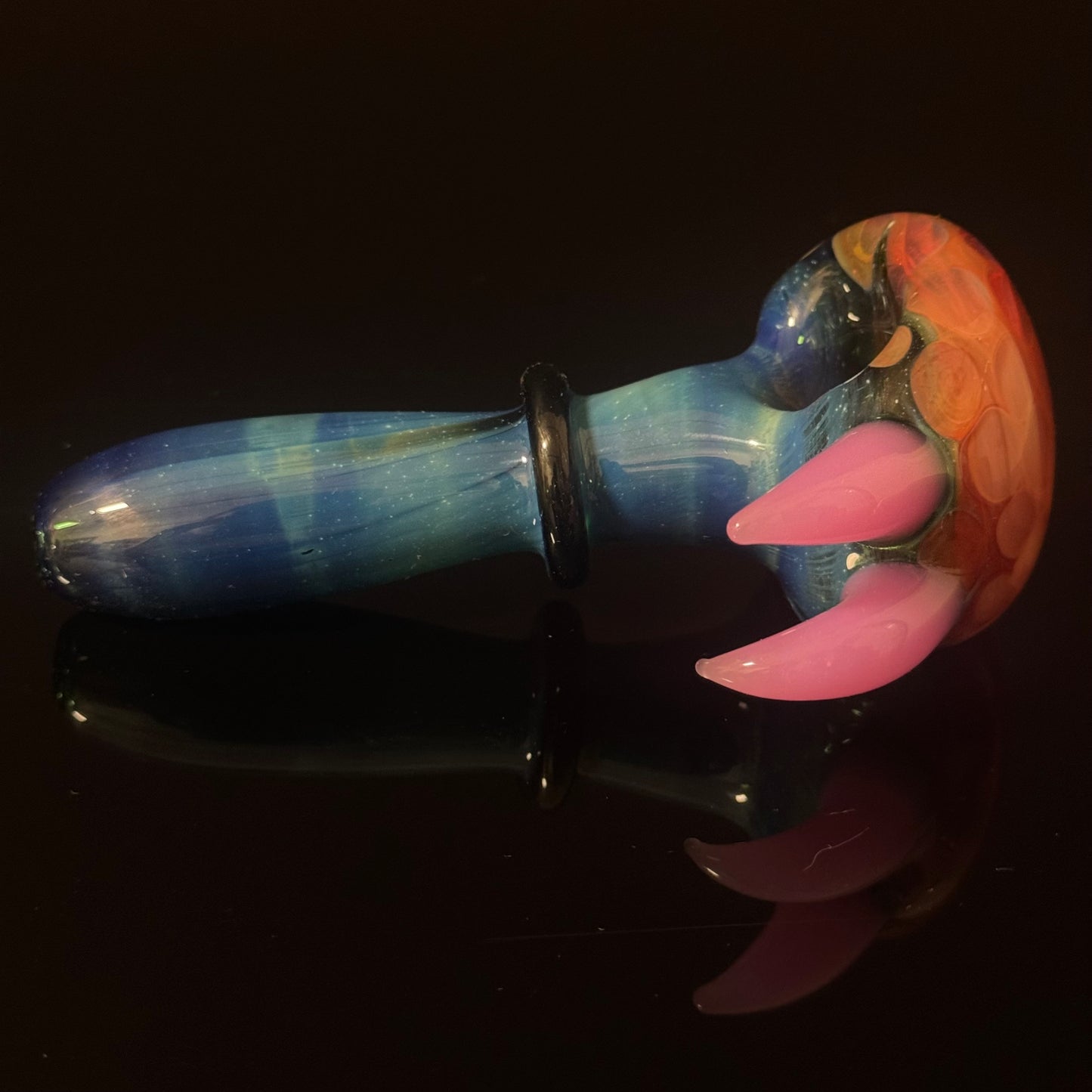 Heavy Inside Cobalt Silver Fumed Glass Heady Pipe With Pink Horns Hand Blown