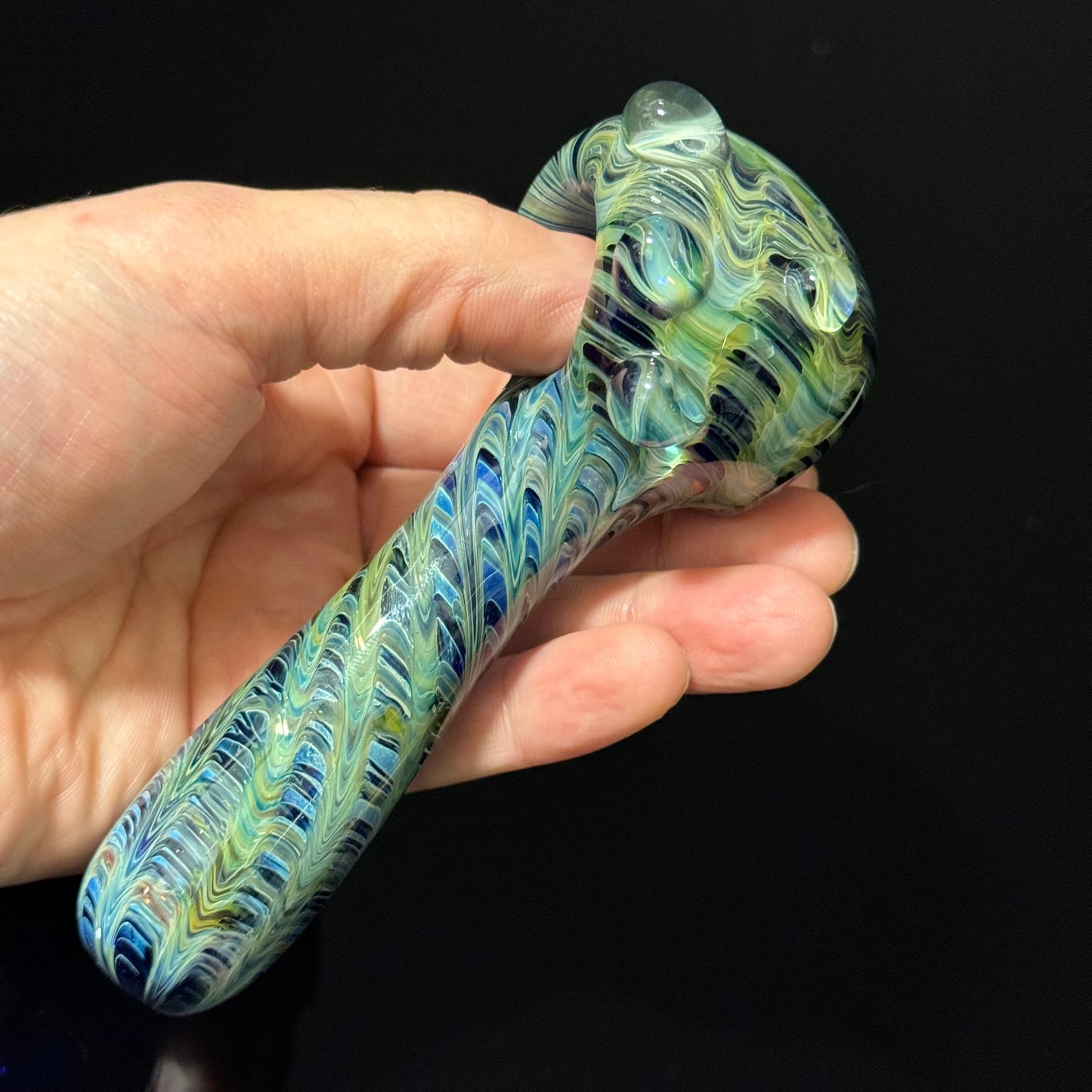 Blue & Green Cobalt Wrapped Color Glass Heady Pipe Hand Blown