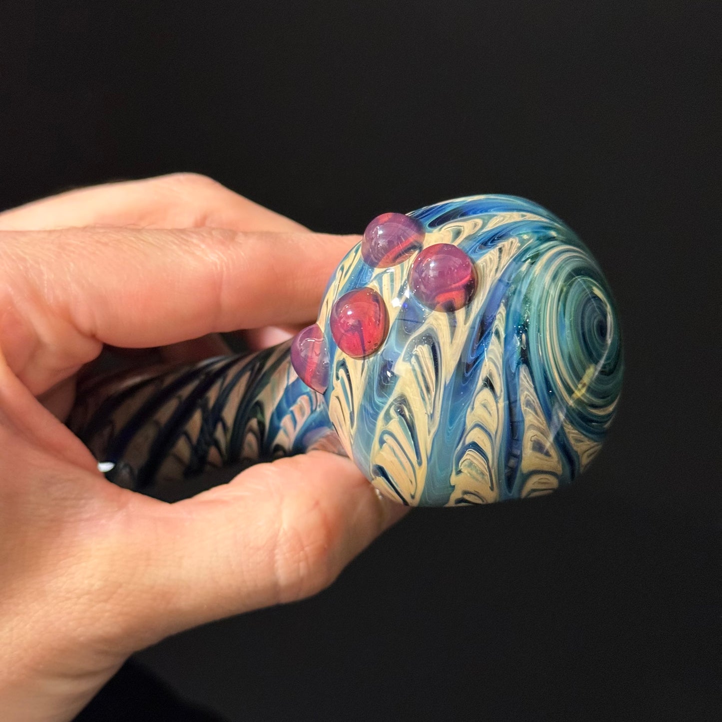 Green & Blue Wrap & Rake Color Glass Heady Pipe Hand Blown