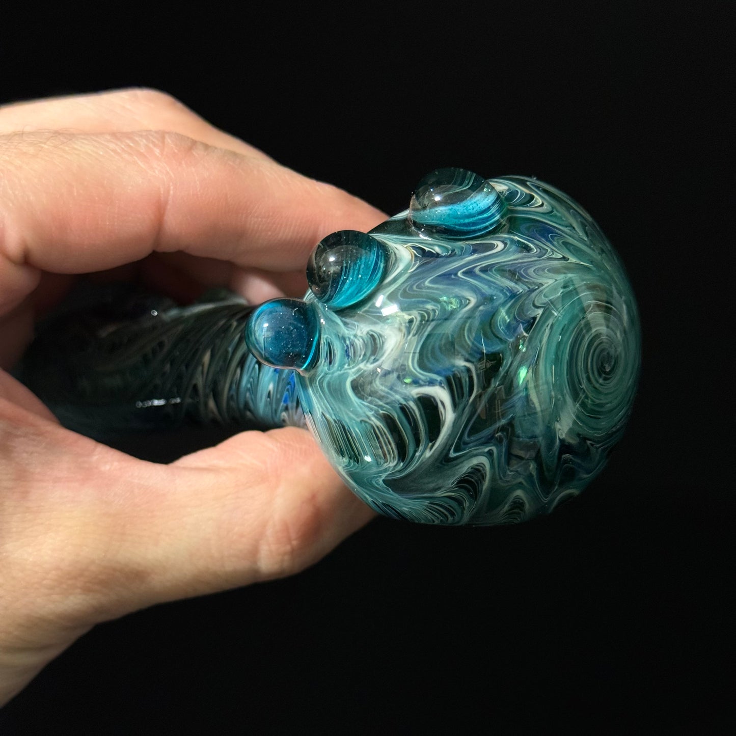 Sparkle Blue & Green Cobalt Wrapped Color Glass Heady Pipe Hand Blown