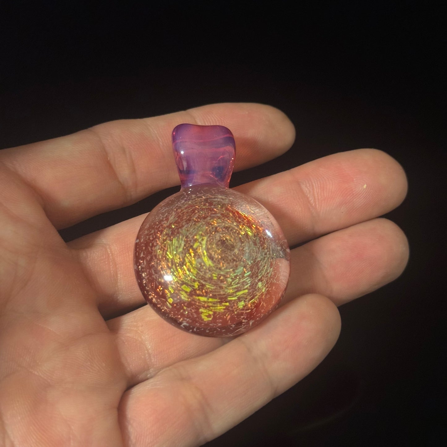 Red Dichro Glass Pendant Necklace Hand Made Pink Bail Loop