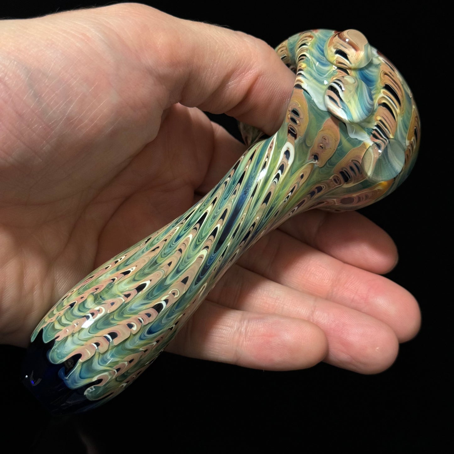 Blue & Green Multicolor Cobalt Wrapped Color Glass Heady Pipe Hand Blown