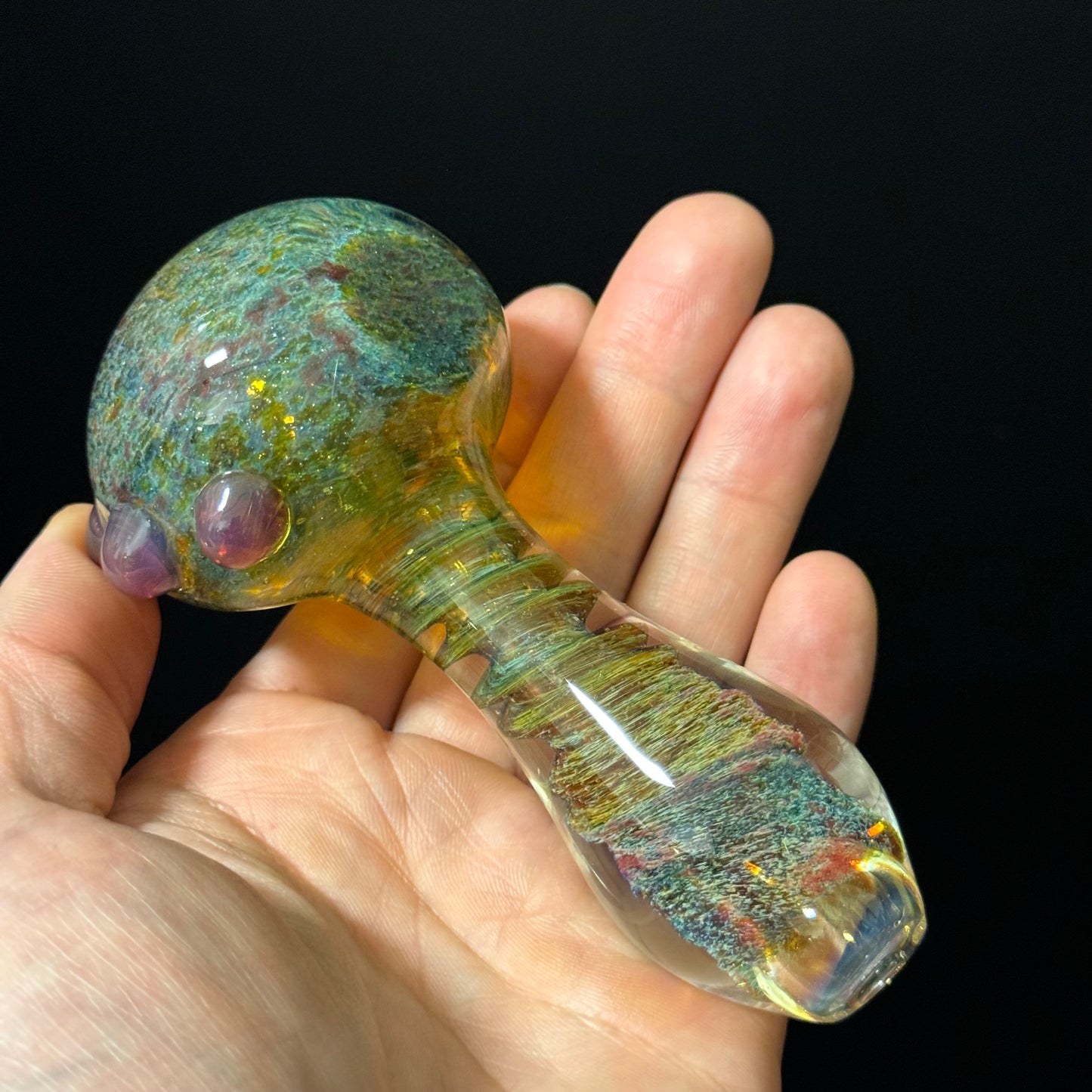 Multicolor Purple Green Twisted Inside Out Glass Pipe Heady Pipe Hand Blown Extra Thick