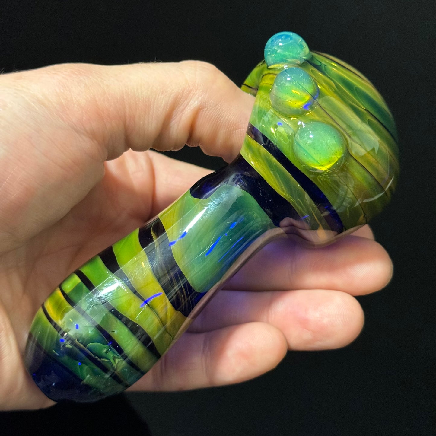 Green Wrapped Glass Pipe with Slyme Heady Pipe Hand Blown