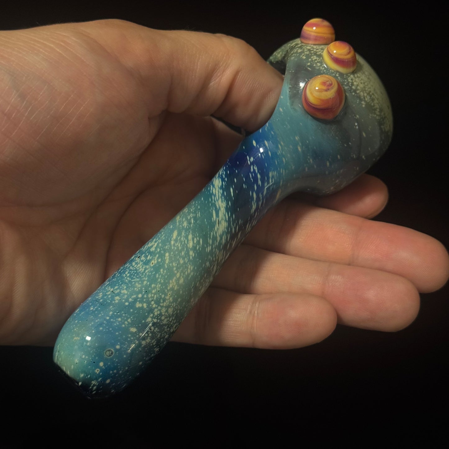 Blue with Slyme Space Galaxy Nebula Glass Pipe Silver Fumed Glass Pipe, Heady Hand Blown