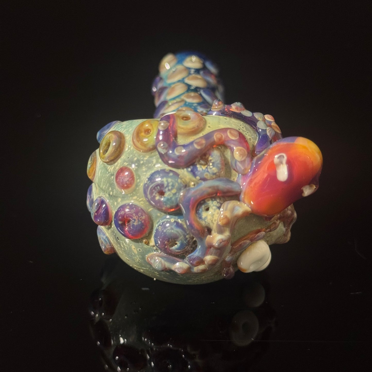 Octopus Barnacle Sea pipe on Blue Fumed Cobalt Color Glass Heady Pipe Hand Blown