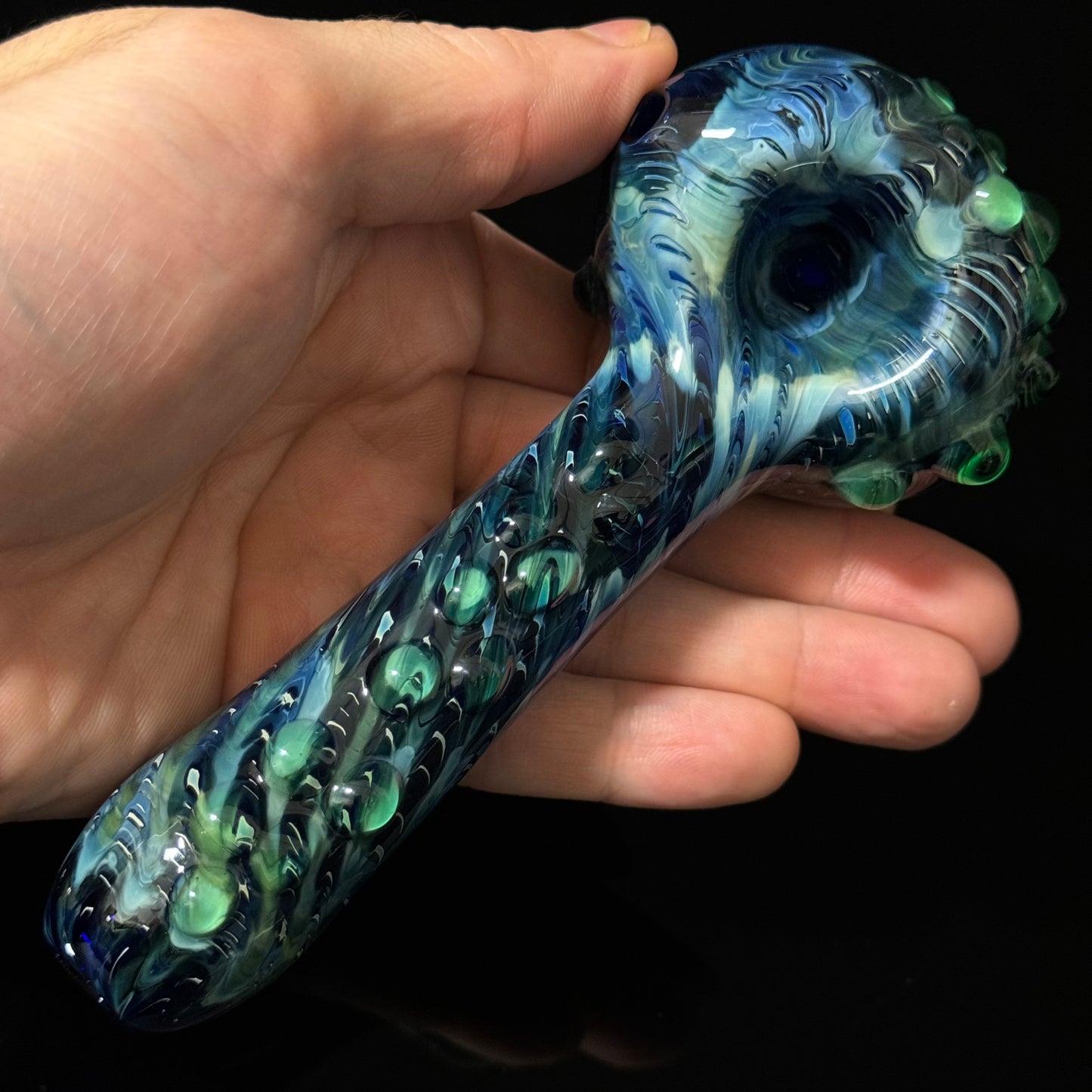 Blue & Slyme Green Cobalt Wrapped Color Glass Heady Pipe Hand Blown