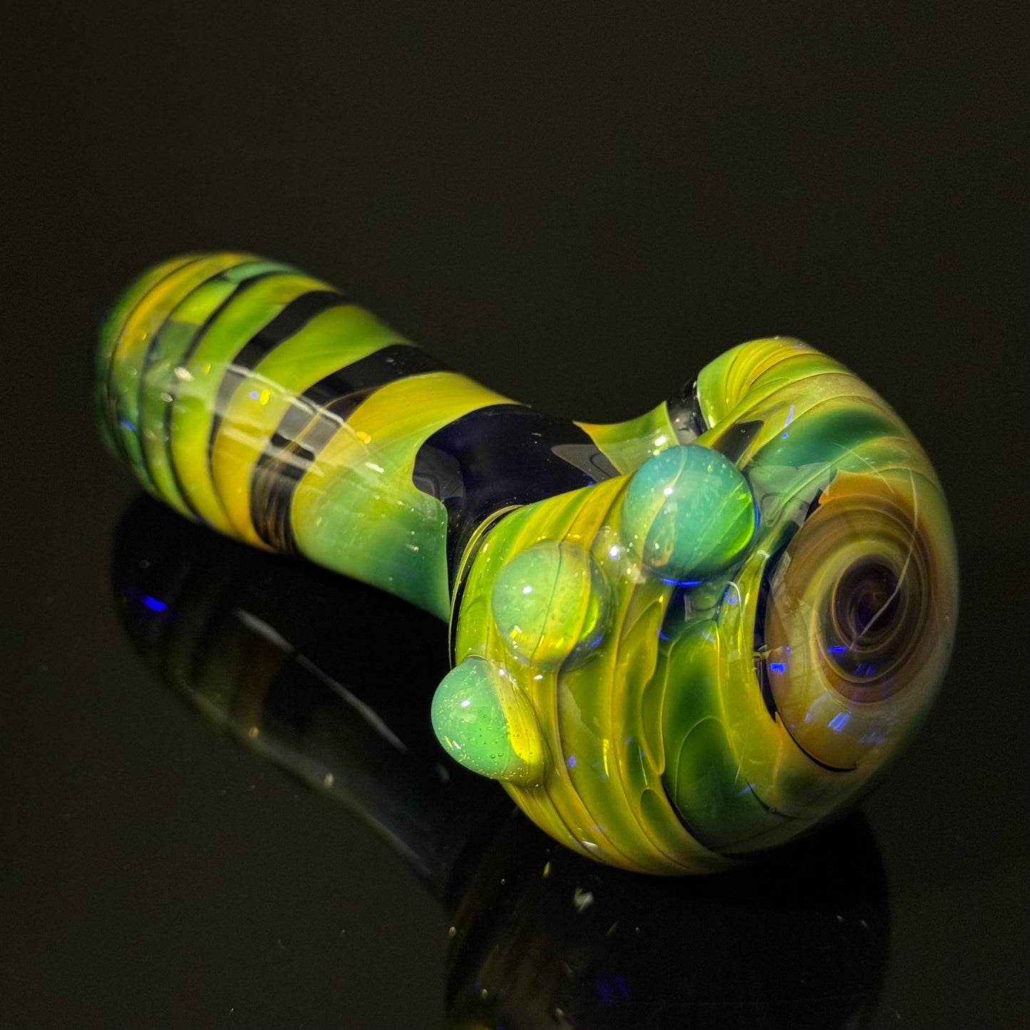 Green Wrapped Glass Pipe with Slyme Heady Pipe Hand Blown