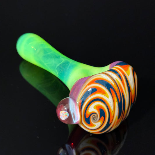 Full Slyme Color Linework Glass Pipe, Heady Hand Blown with An Opal