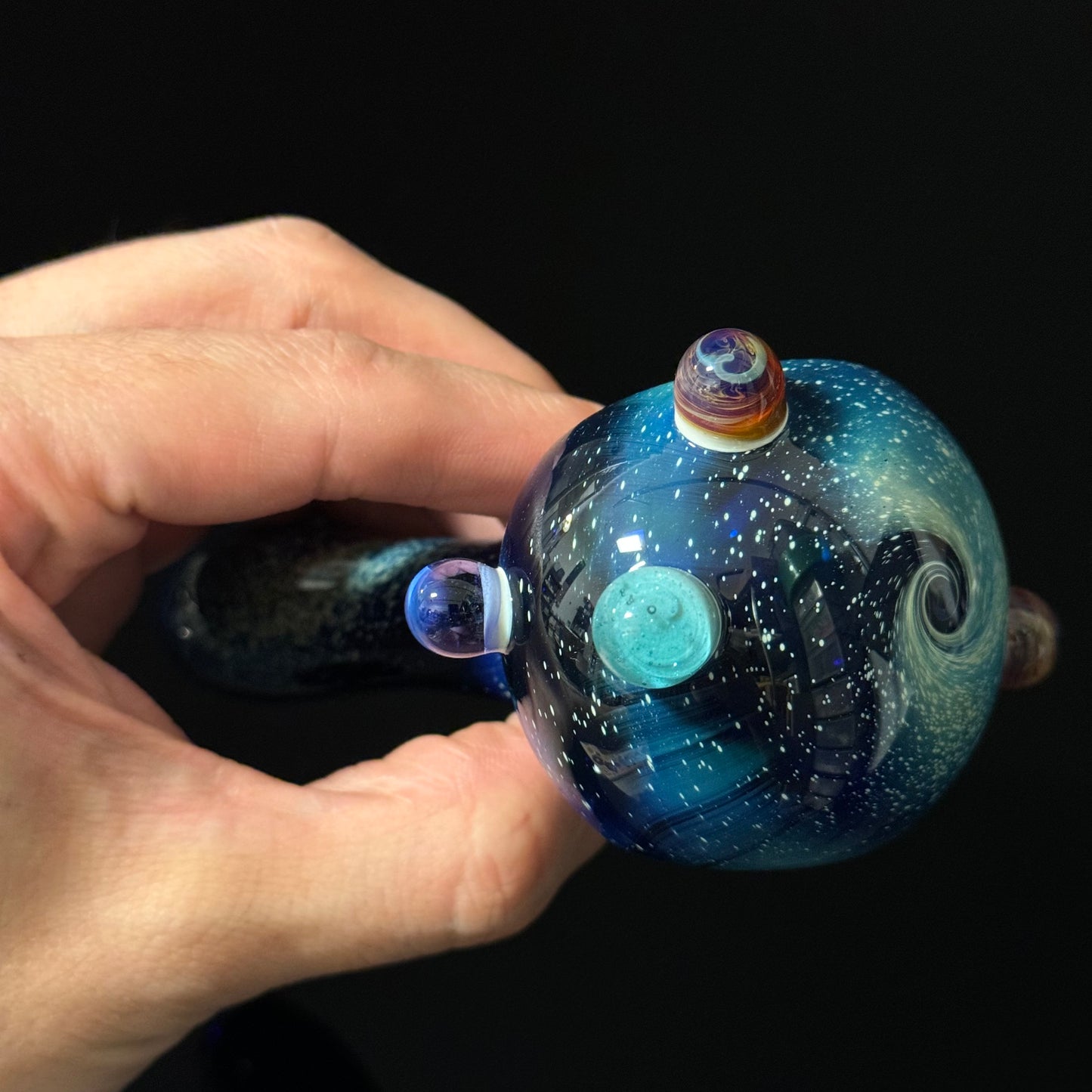 Blue Space Galaxy Nebula Glass Pipe Silver Fumed Glass Pipe, Heady Hand Blown