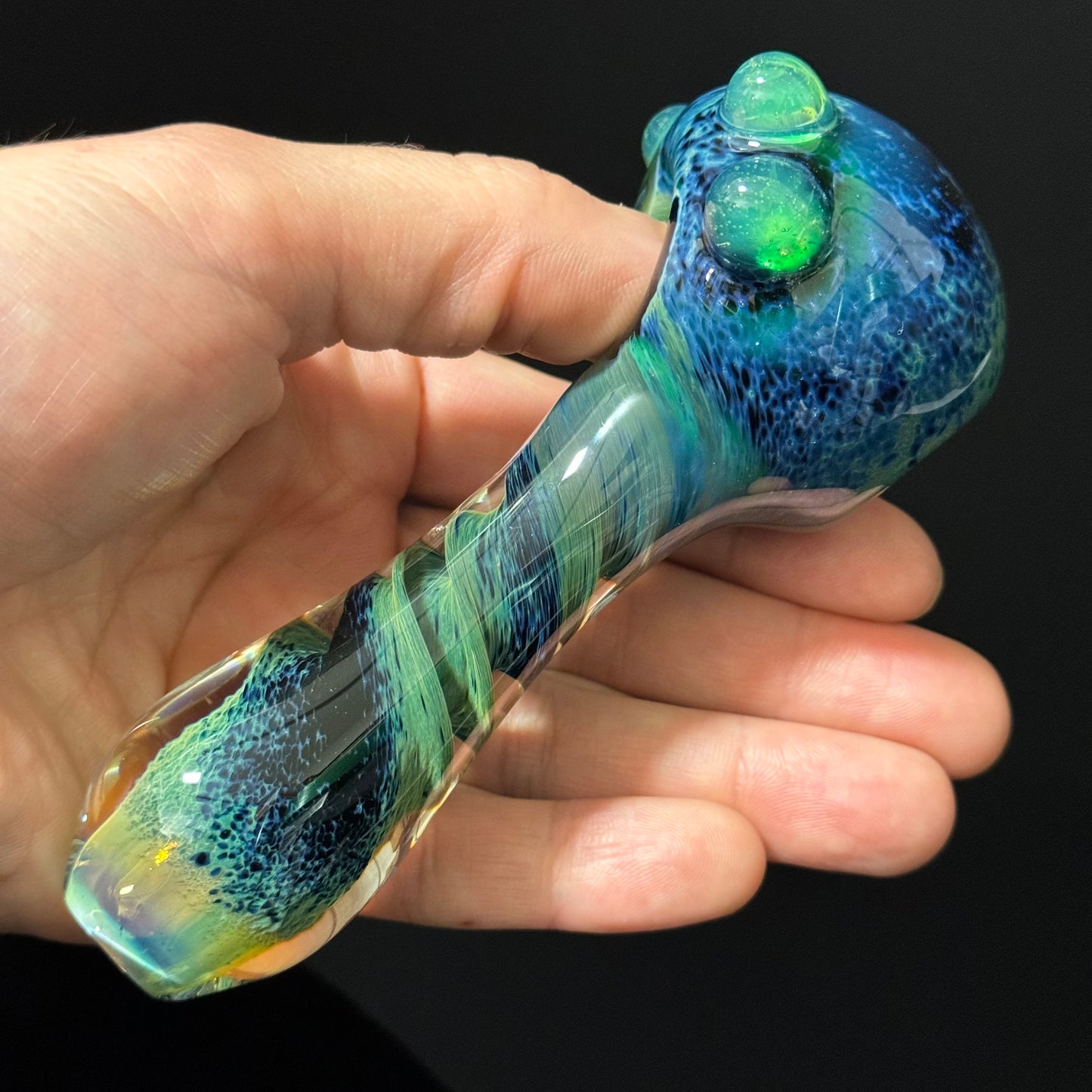 Green & Black Inside Out Glass Pipe Heady Pipe Hand Blown Extra Thick