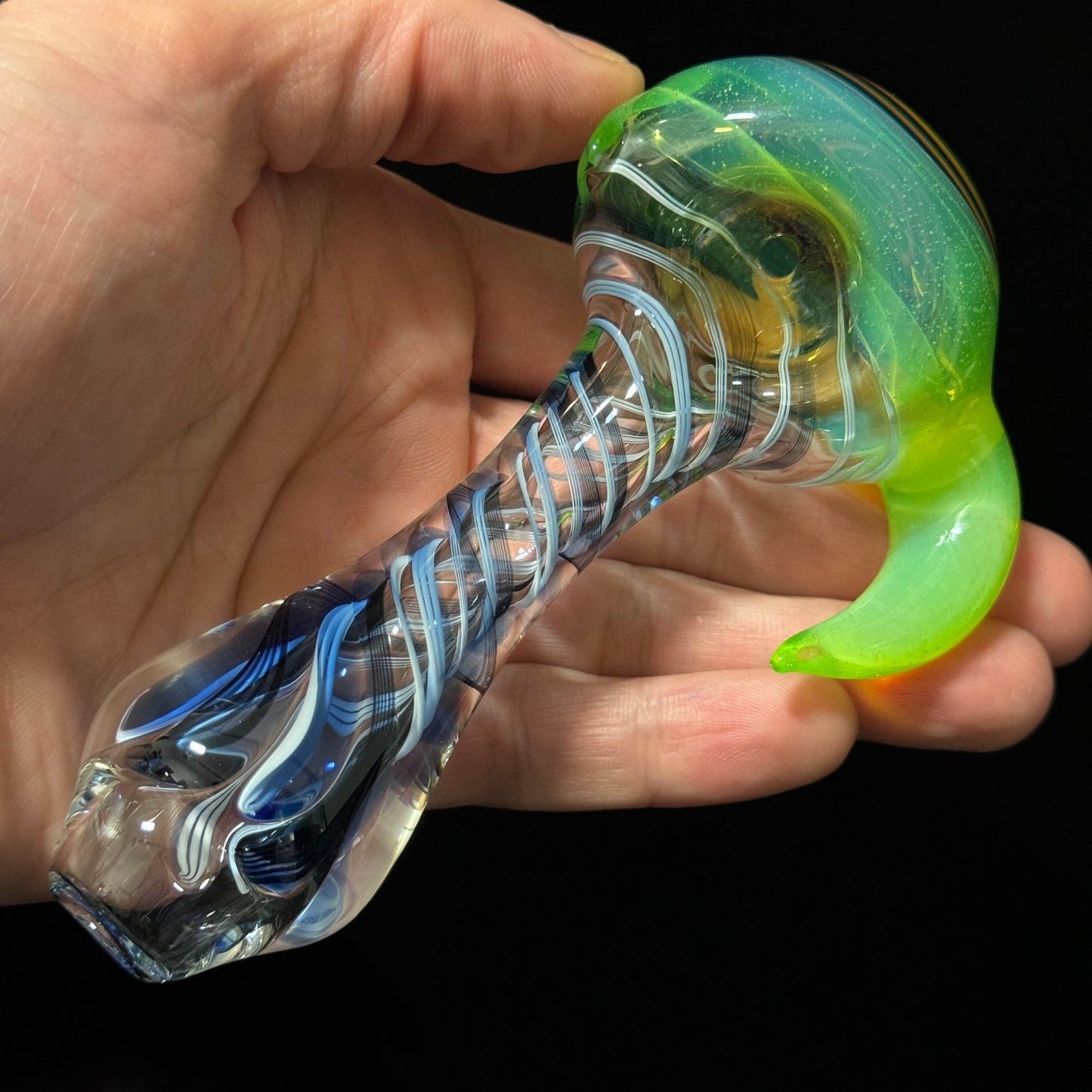 Full Color Linework Glass Pipe, Heady Hand Blown with An Opal