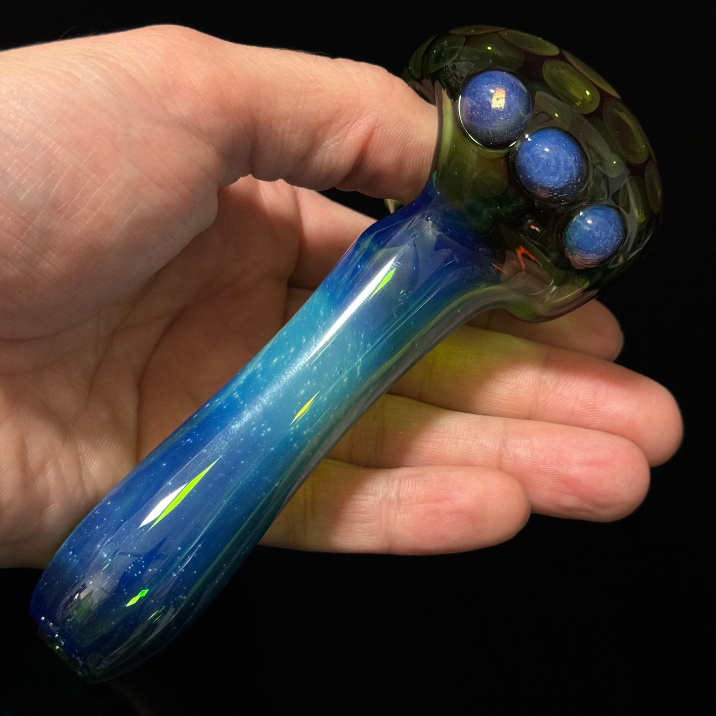 Amber Green Honeycomb Glass Heady Pipe Hand Blown