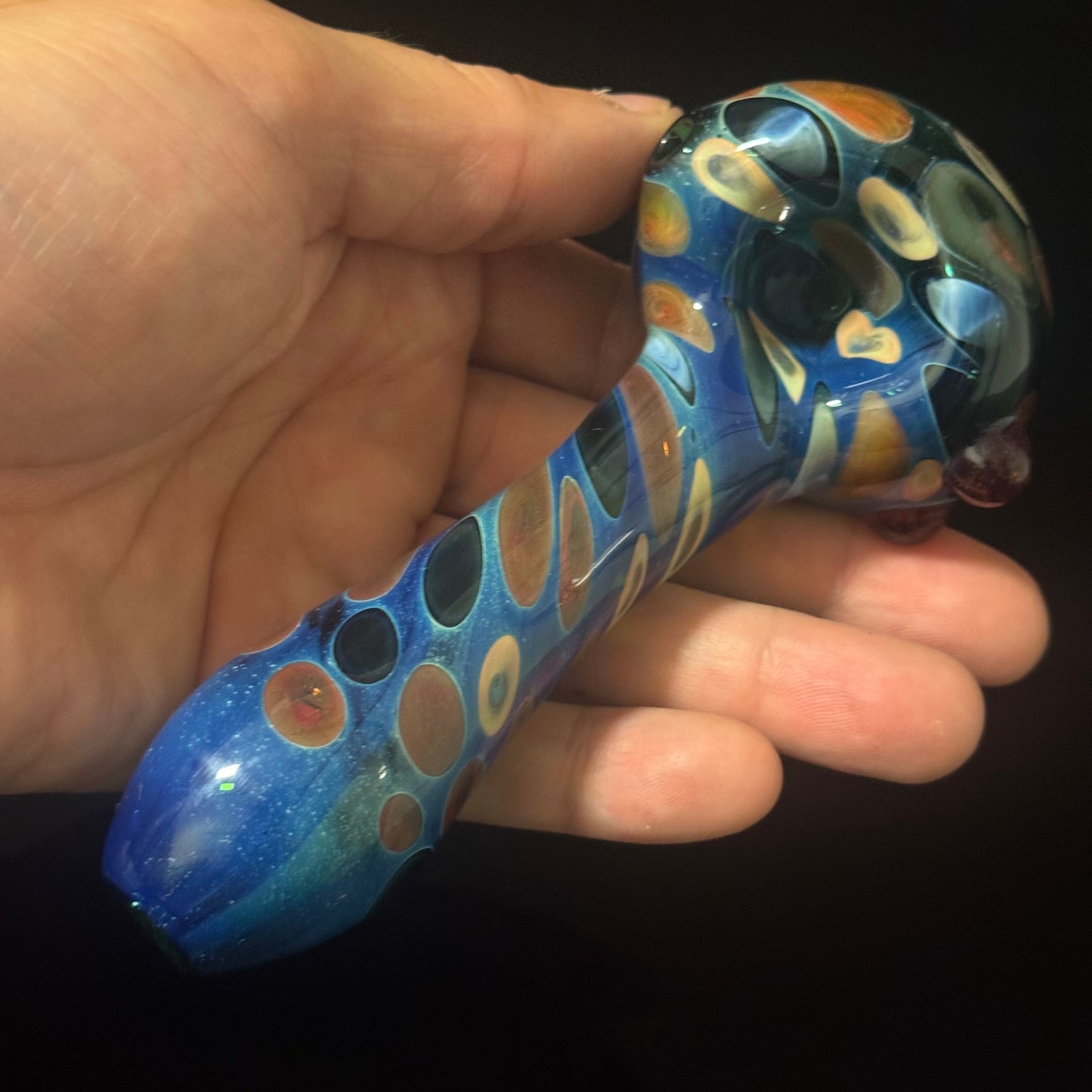 Blue Cobalt Dotted & Wrapped Color Glass Heady Pipe Hand Blown