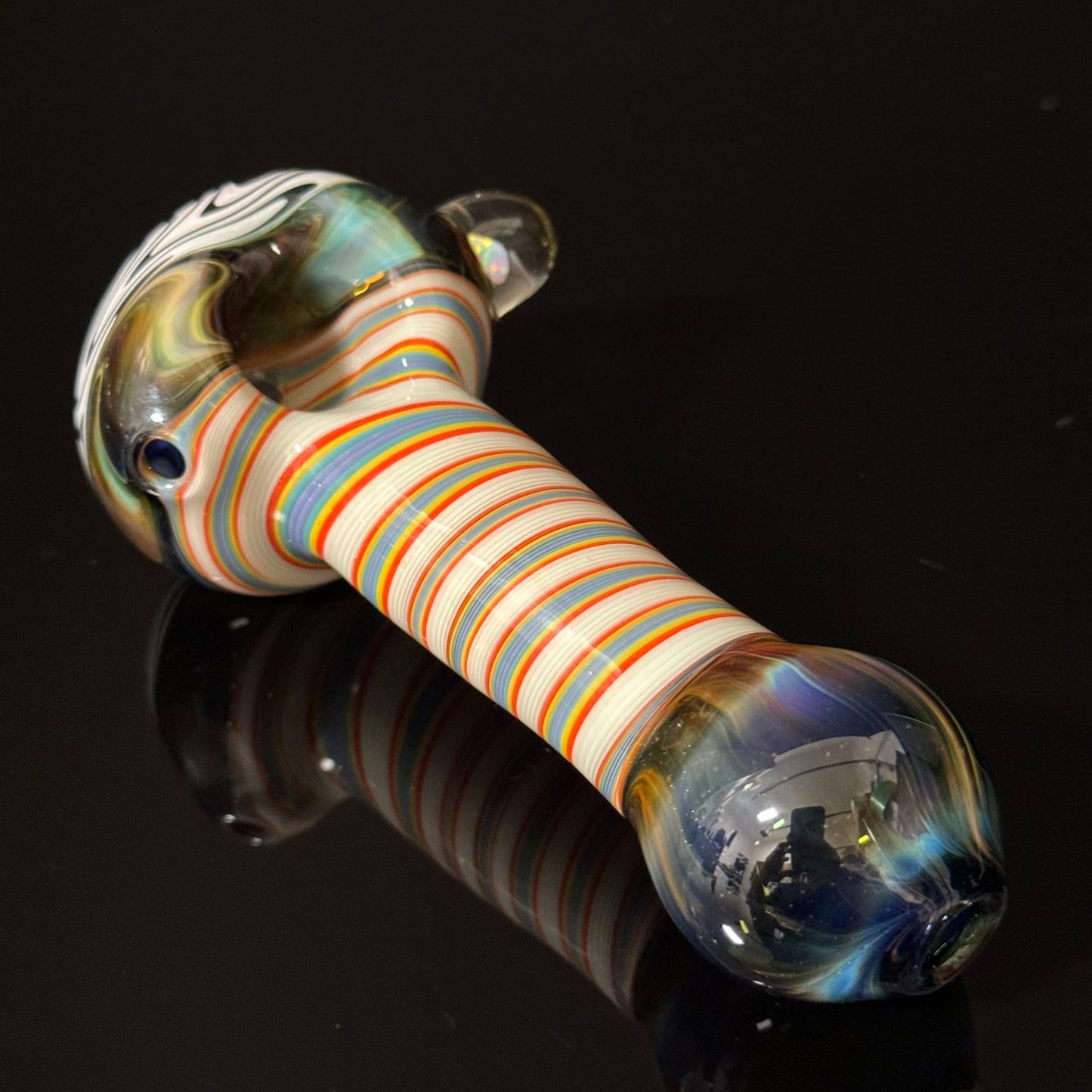 Full Linework Glass Pipe, Heady Hand Blown with An Opal