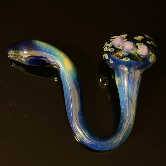 Galaxy Space Silver Fumed Cobalt Glass Sherlock Pipe, Heady Hand Blown