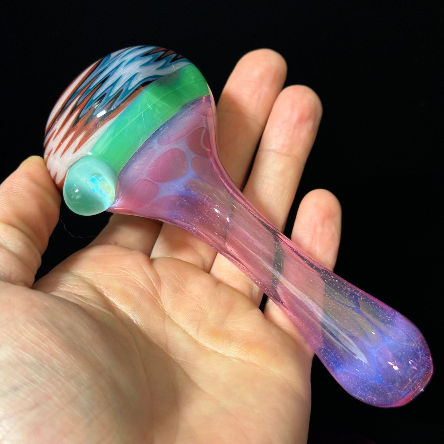 Full pink Slyme & Slyme Color Linework Glass Pipe, Heady Hand Blown with An Opal