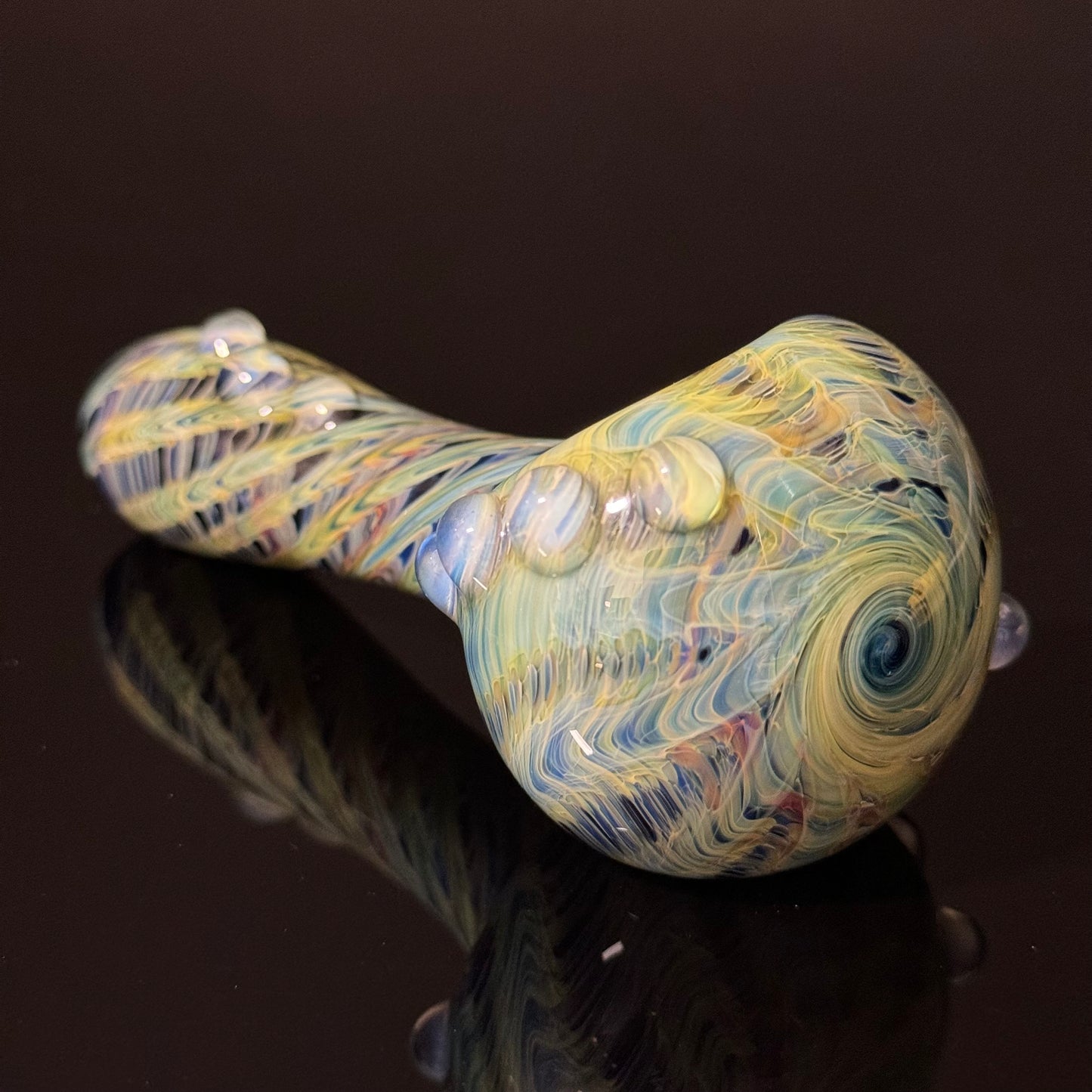 Green & Blue Wrap & Rake Color Glass Heady Pipe Hand Blown