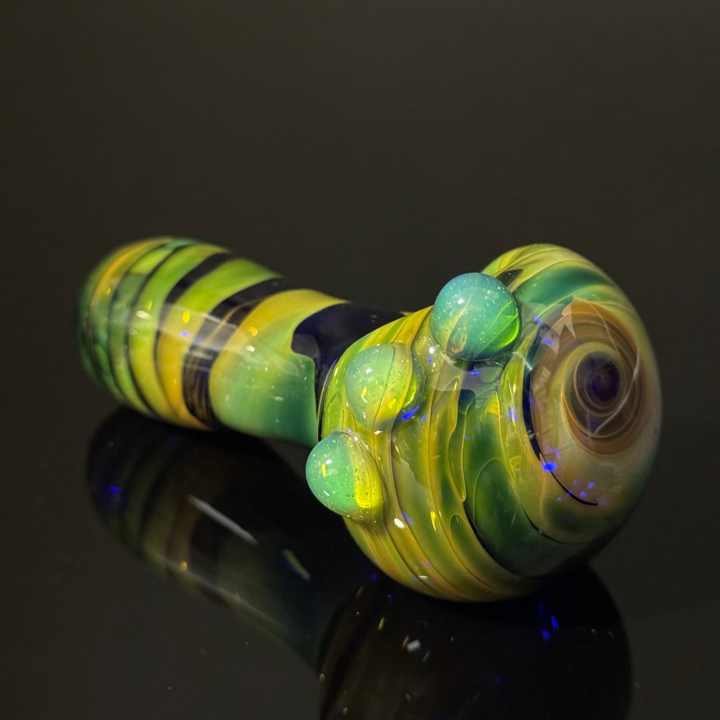 Green Wrapped Glass Pipe with Slyme Heady Pipe Hand Blown