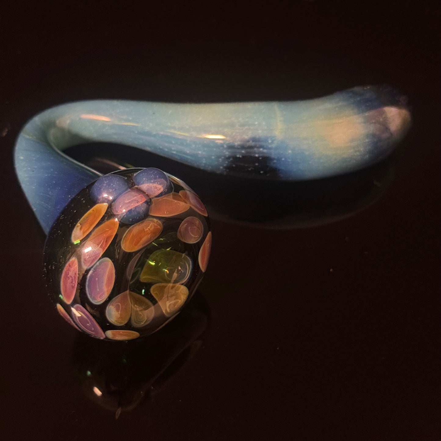 Galaxy Space Silver Fumed Green & Blue Glass Sherlock Pipe, Heady Hand Blown