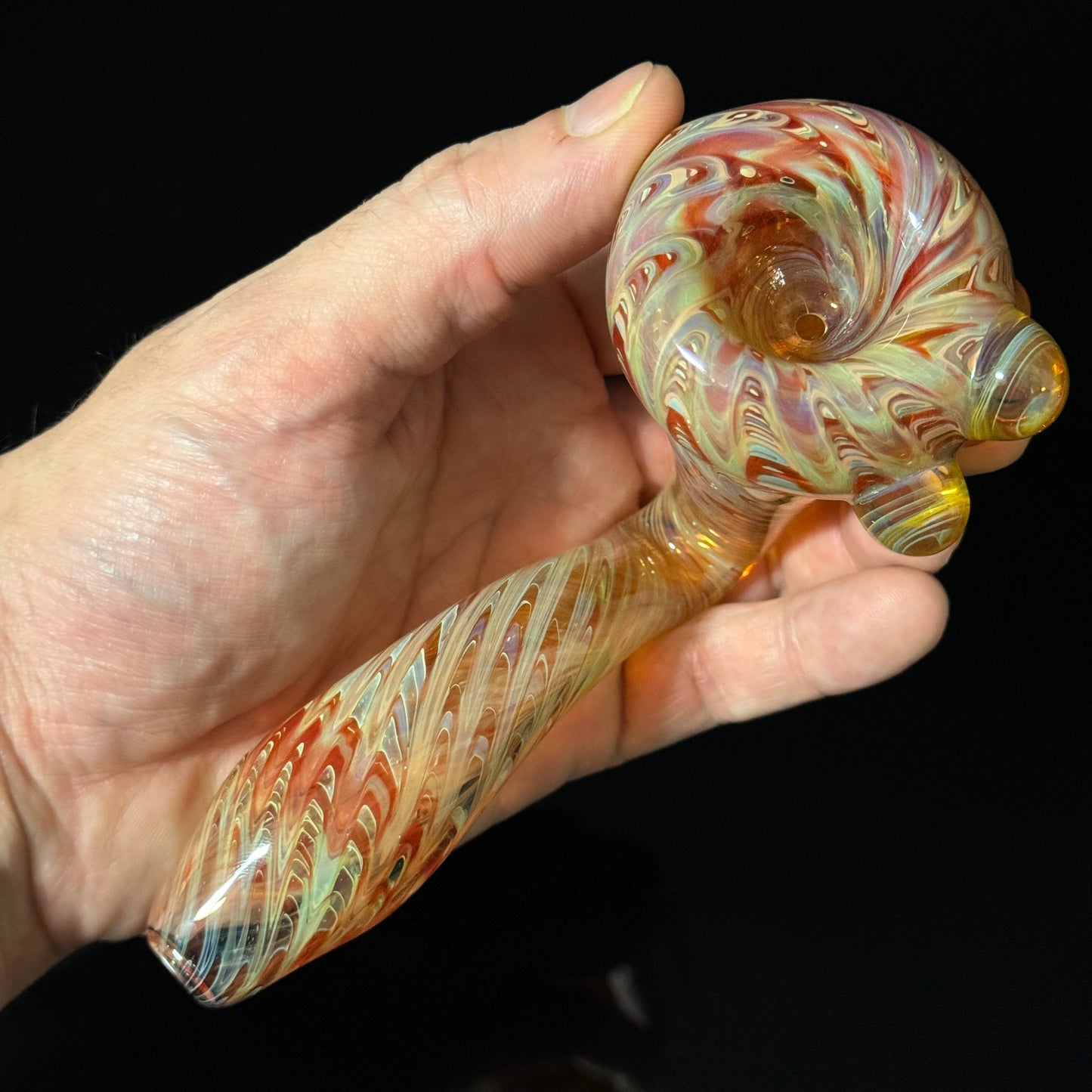 Red Wrapped Silver Fumed Color Changing Glass Sherlock Pipe, Heady Hand Blown