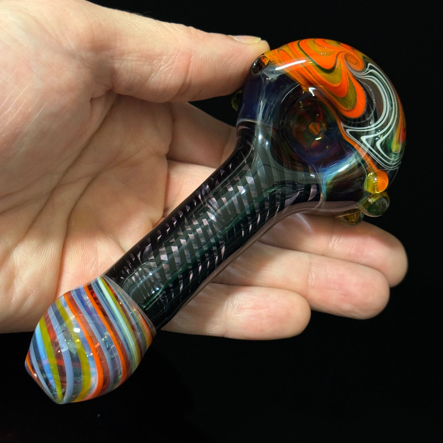 Full Linework Switchback Glass Pipe, Heady Hand Blown with An Opal