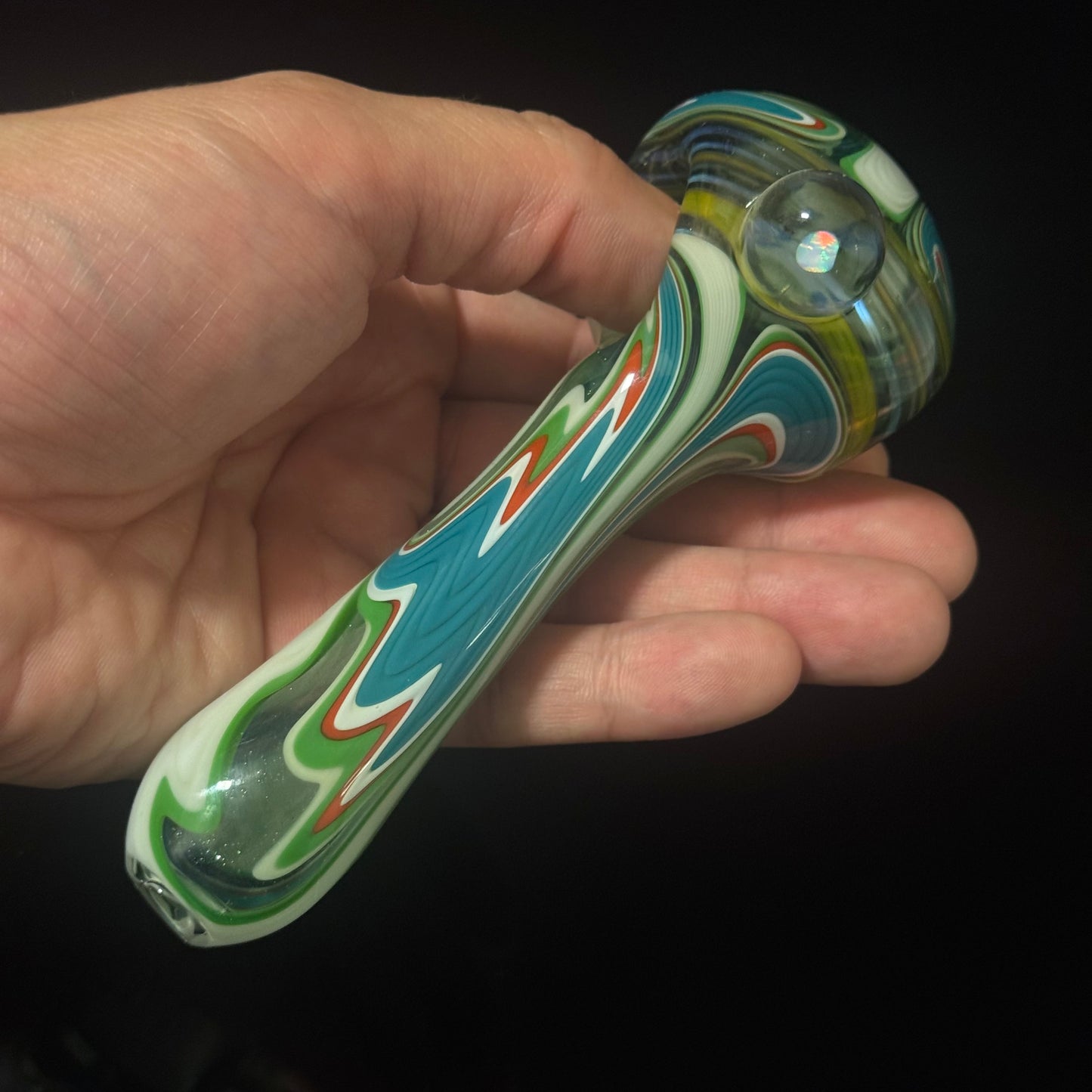 Full Linework Switchback Glass Pipe, Heady Hand Blown with An Opal