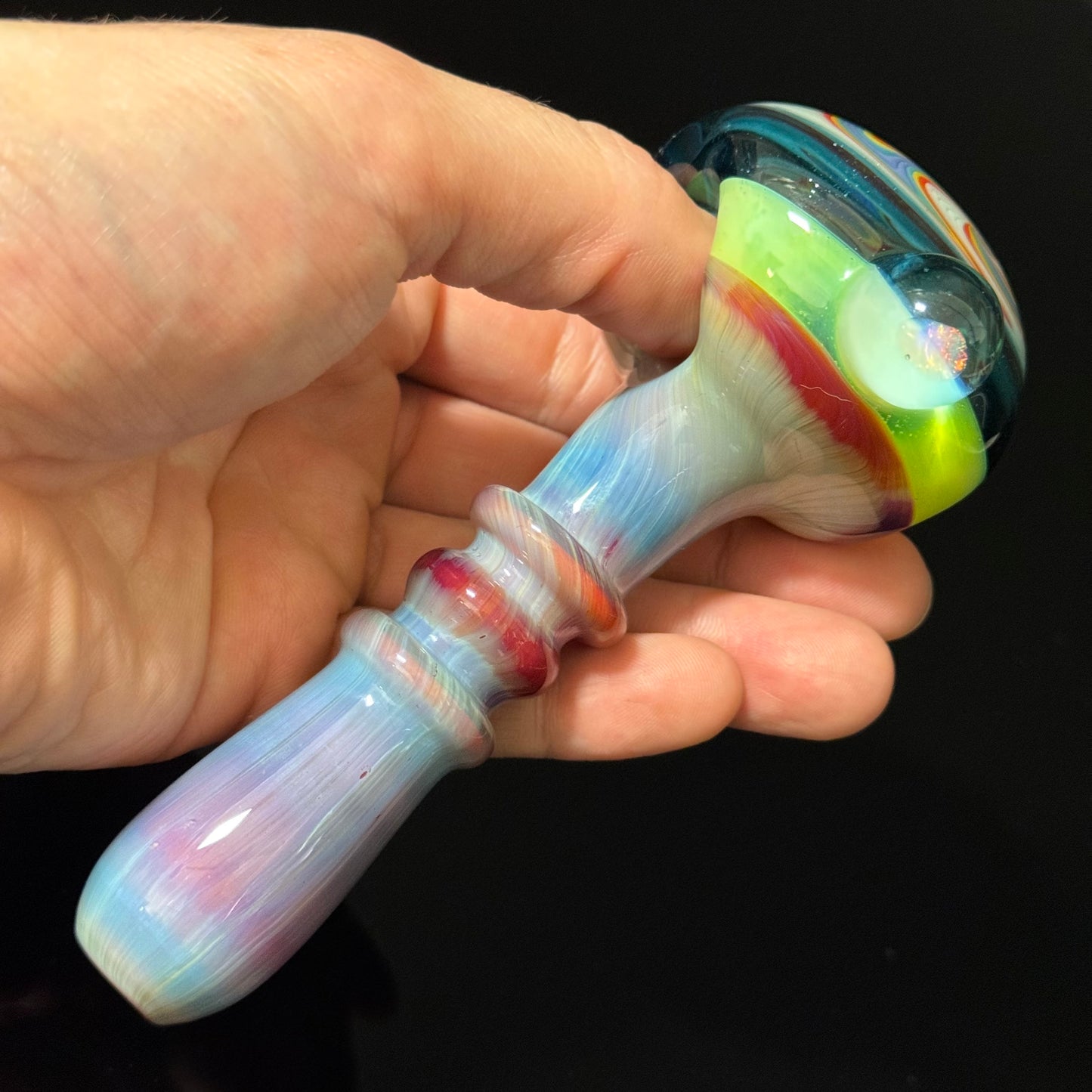 Full Color Linework Glass Pipe, Heady Hand Blown with An Opal